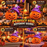 3D Printed Halloween Pumpkin Jar – Personalized Candy Container, Coin Bank & Home Decoration with Custom Name Witch Hat Lid, Perfect Halloween Gift for Kids