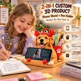 Custom 3D Phone Stand & Pen Holder from Your Photo – Personalized People & Pet Desk Organizer, 3D Keepsake, Unique Gift for Family, Couples & Friends