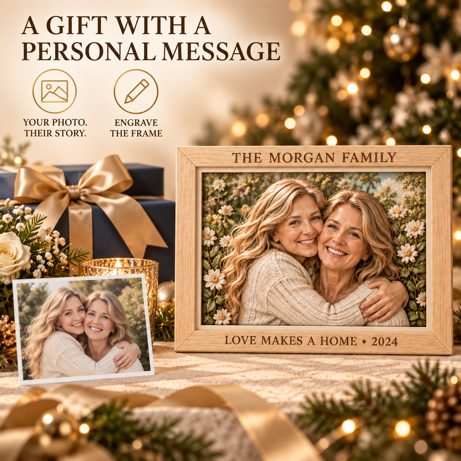 Custom Engraved Photo Frame – Personalized Wood Frame with Family Name