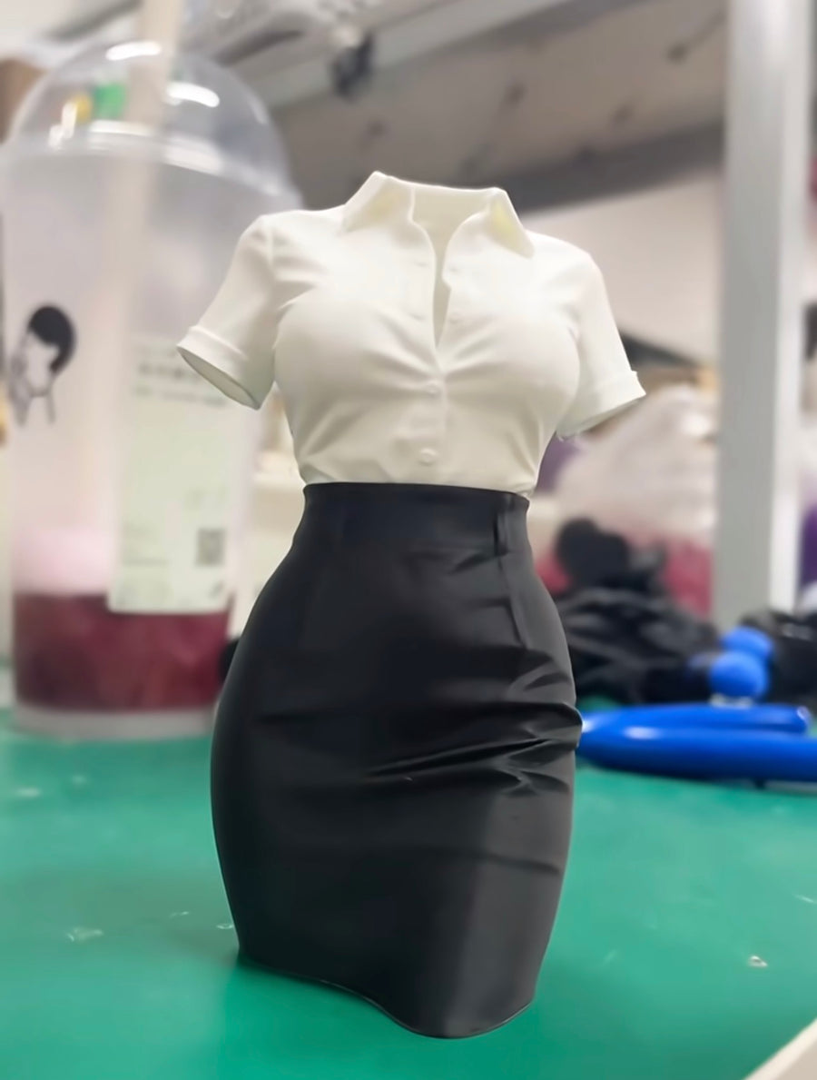 Pen holder shaped like a white shirt and black skirt