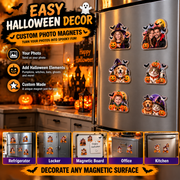 Custom Halloween Photo Fridge Magnet – Personalized Picture Magnet with Pumpkin, Witch, Ghost & Spooky Design, Halloween Keepsake Gift for Family & Friends