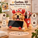 Custom 3D Phone Stand & Pen Holder from Your Photo – Personalized People & Pet Desk Organizer, 3D Keepsake, Unique Gift for Family, Couples & Friends