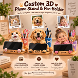 Custom 3D Phone Stand & Pen Holder from Your Photo – Personalized People & Pet Desk Organizer, 3D Keepsake, Unique Gift for Family, Couples & Friends