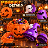 3D Printed Halloween Pumpkin Jar – Personalized Candy Container, Coin Bank & Home Decoration with Custom Name Witch Hat Lid, Perfect Halloween Gift for Kids