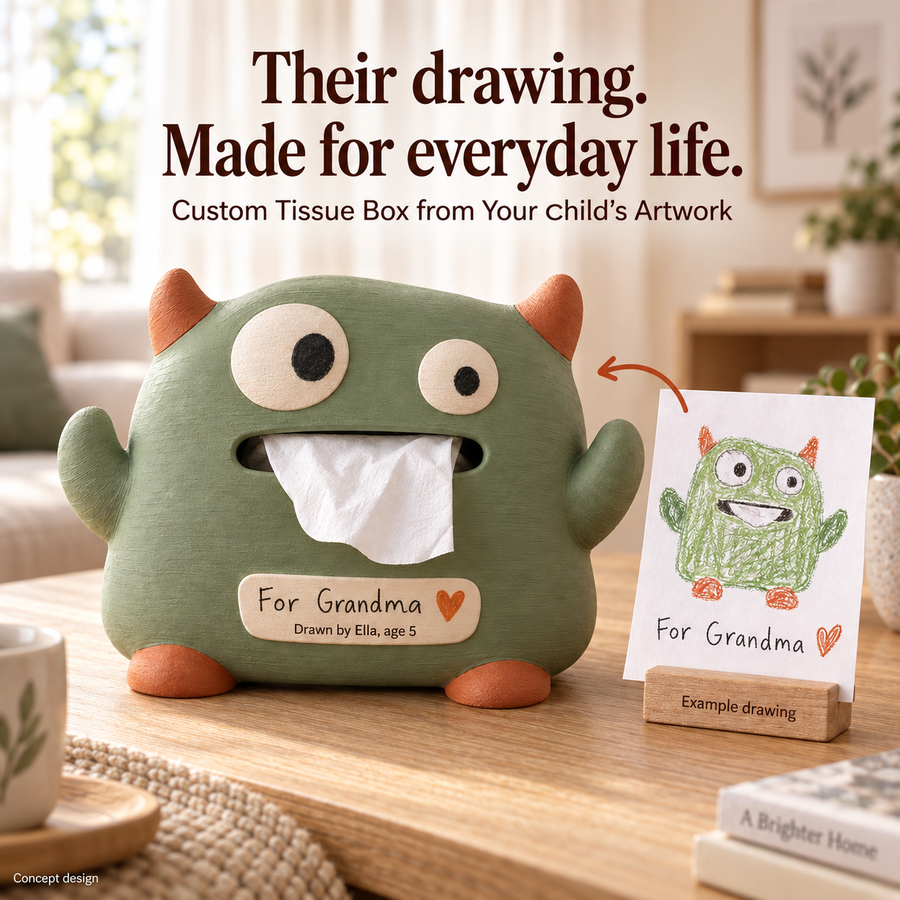 Custom Tissue Box from Your Child's Drawing – Personalized Family Gift