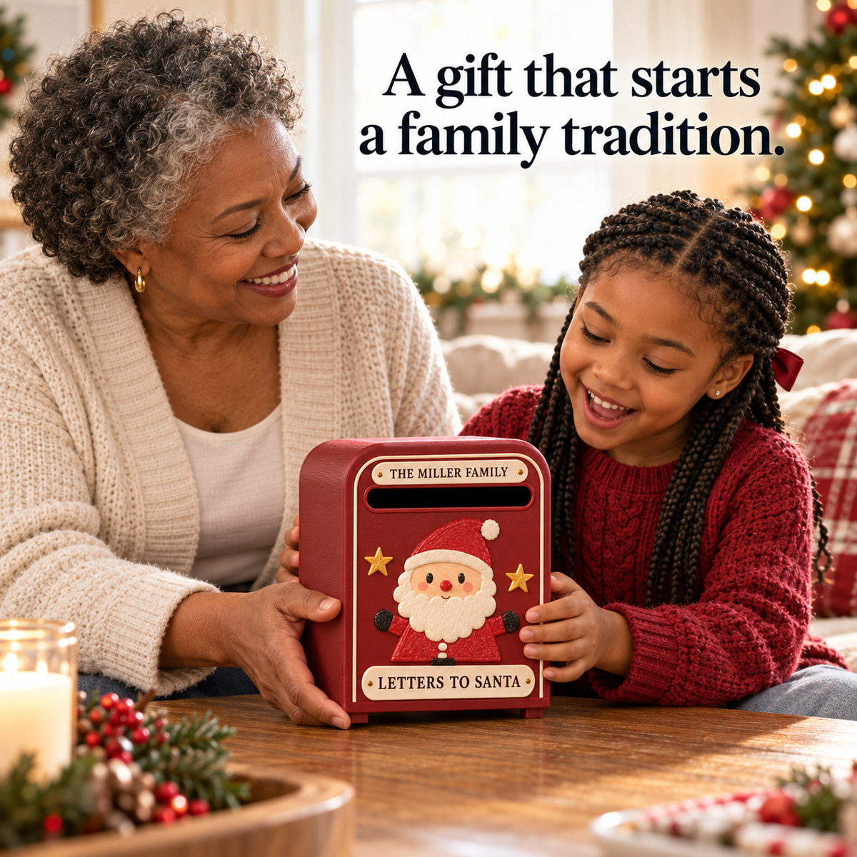 Personalized 3D Christmas Santa Mailbox with Custom Name – Letters to Santa Box, Holiday Home Decor & Christmas Gift for Kids