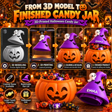 3D Printed Halloween Pumpkin Jar – Personalized Candy Container, Coin Bank & Home Decoration with Custom Name Witch Hat Lid, Perfect Halloween Gift for Kids