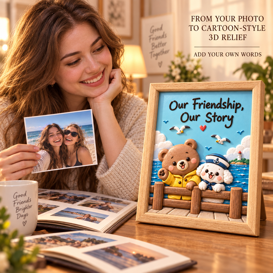 Custom Photo 3D Relief Art – Happy Birthday Bestie Design
