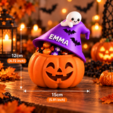 3D Printed Halloween Pumpkin Jar – Personalized Candy Container, Coin Bank & Home Decoration with Custom Name Witch Hat Lid, Perfect Halloween Gift for Kids