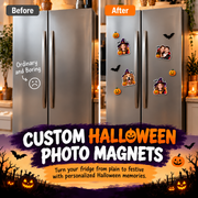 Custom Halloween Photo Fridge Magnet – Personalized Picture Magnet with Pumpkin, Witch, Ghost & Spooky Design, Halloween Keepsake Gift for Family & Friends