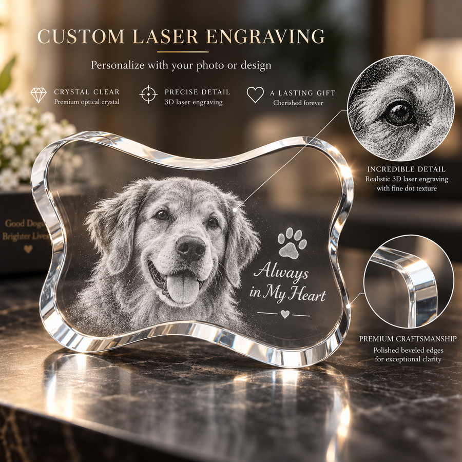 Always in My Heart Pet Memorial Crystal