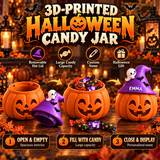 3D Printed Halloween Pumpkin Jar – Personalized Candy Container, Coin Bank & Home Decoration with Custom Name Witch Hat Lid, Perfect Halloween Gift for Kids