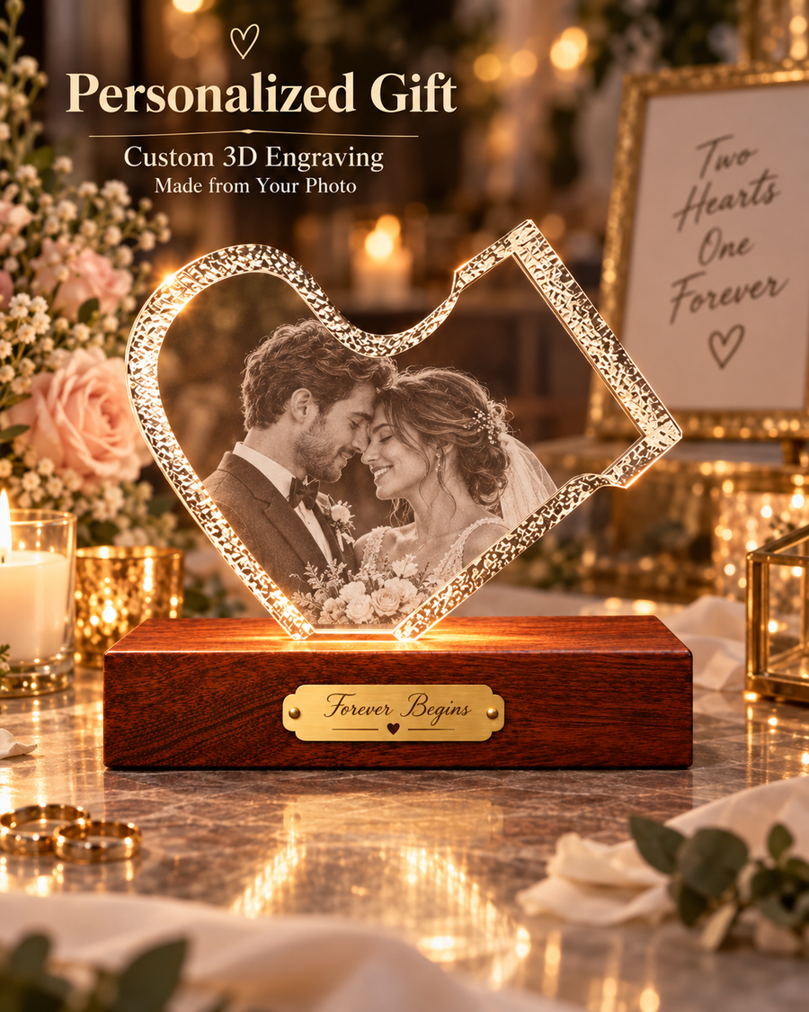 Personalized Christmas Heart Photo Crystal